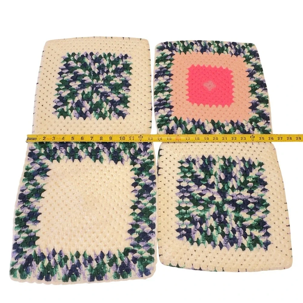 Set 4 VTG Large Handmade Crochet Hot Pad Trivet Multicolored Thick Double Layers